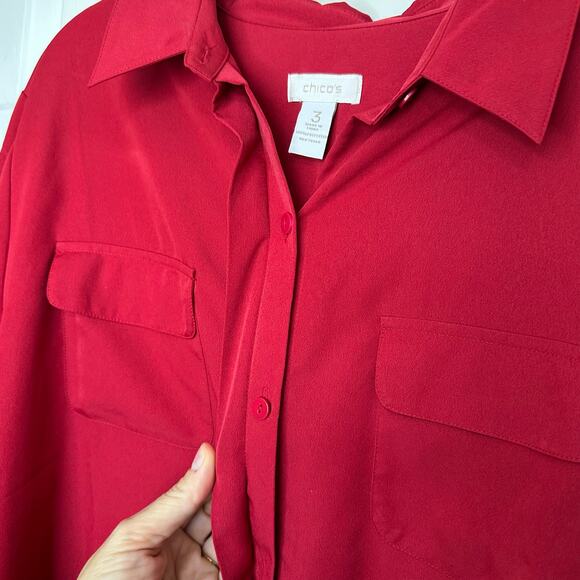 Chicos red career button down blouse size 3 XL - Picture 3 of 6